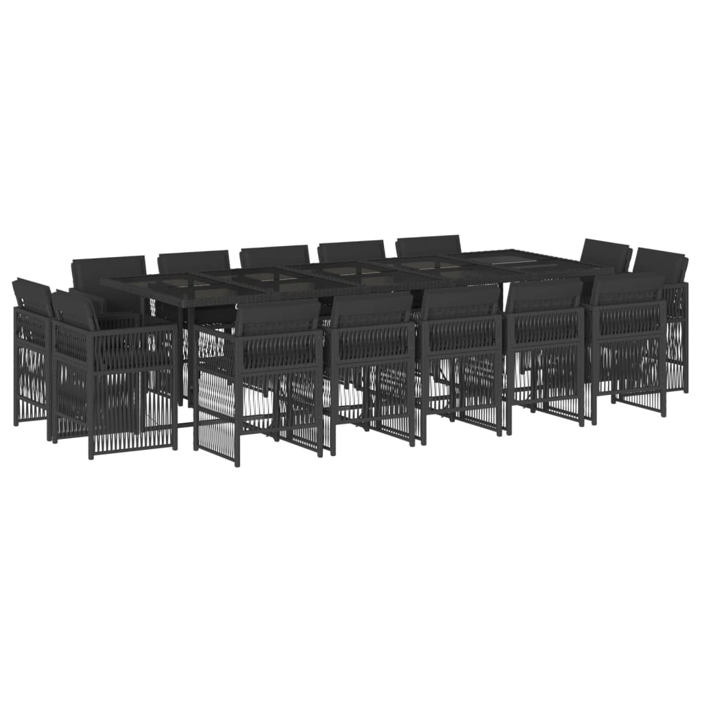 15-delige Tuinset met kussens poly rattan zwart