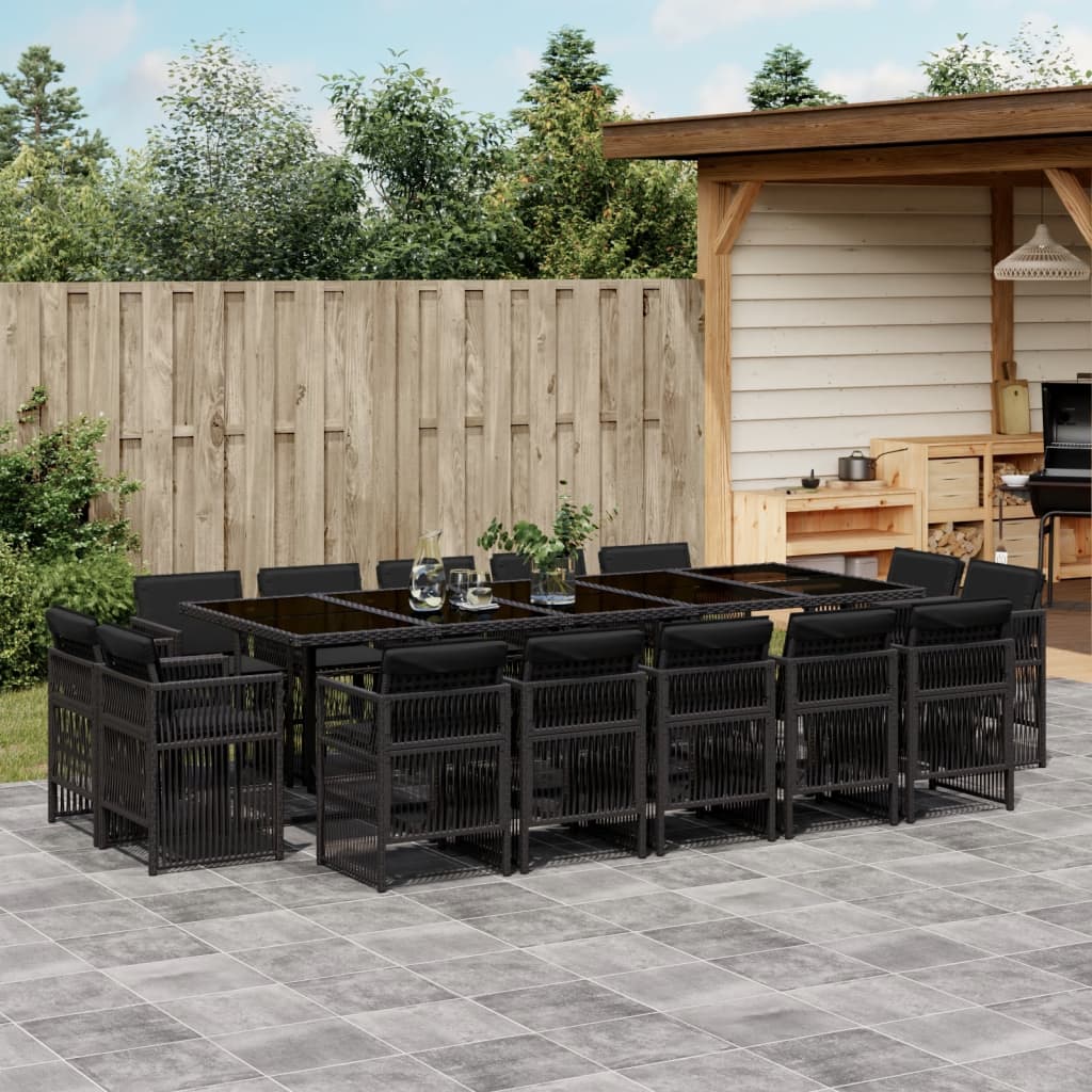 15-delige Tuinset met kussens poly rattan zwart