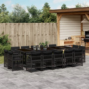 15-piece Garden Furniture Set with Cushions, Poly Rattan Black