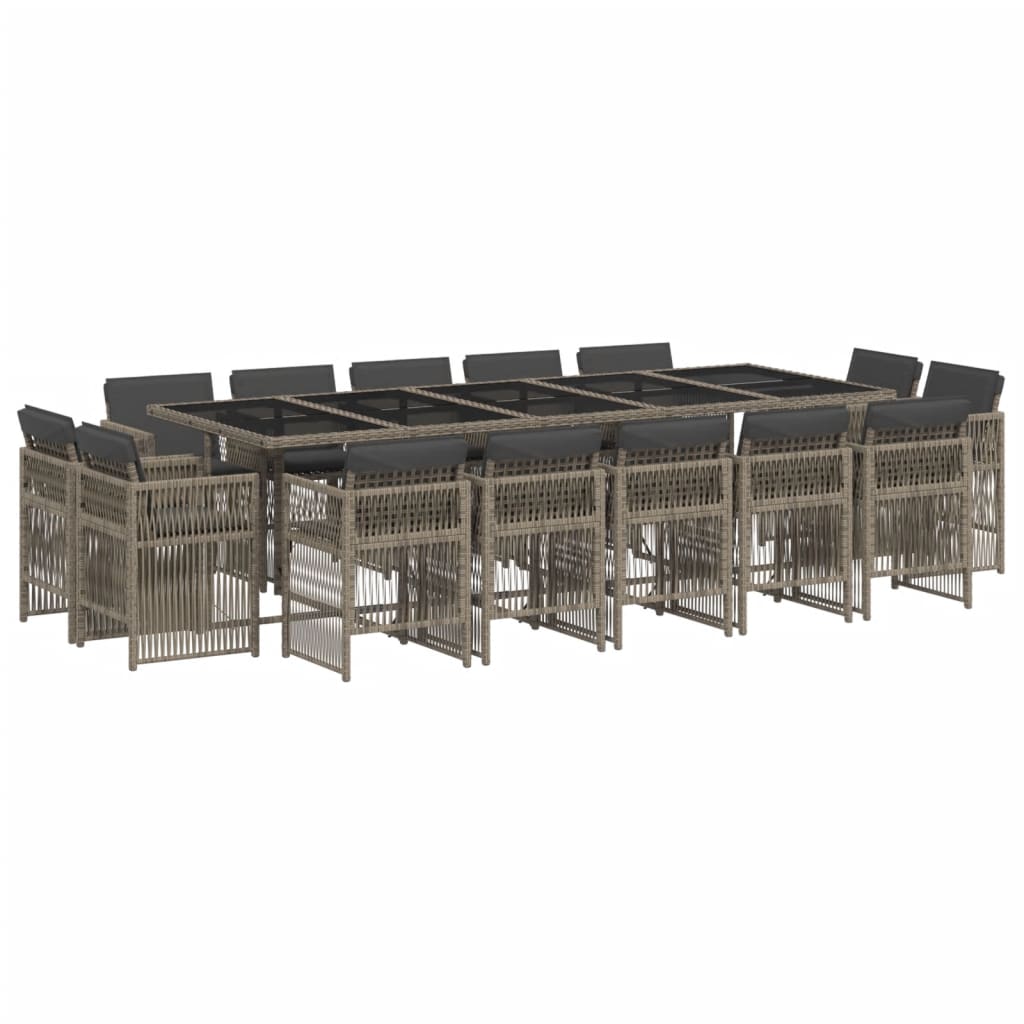 15-delige Tuinset met kussens poly rattan grijs