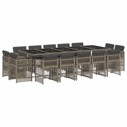 15-delige Tuinset met kussens poly rattan grijs