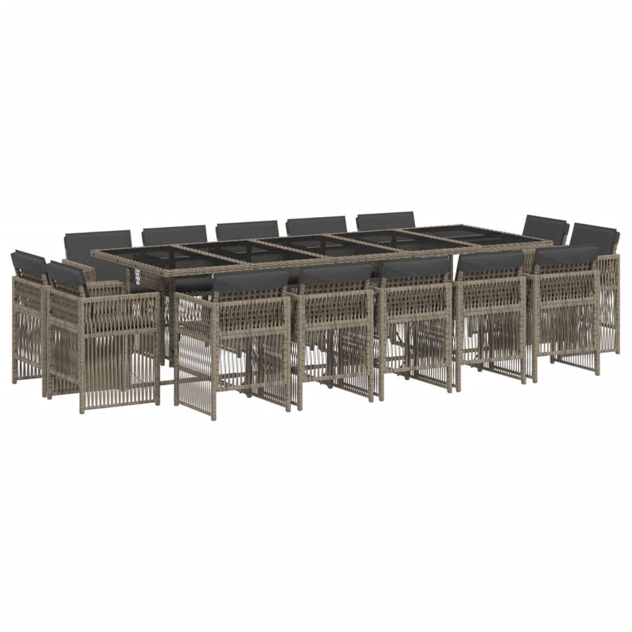 15-delige Tuinset met kussens poly rattan grijs