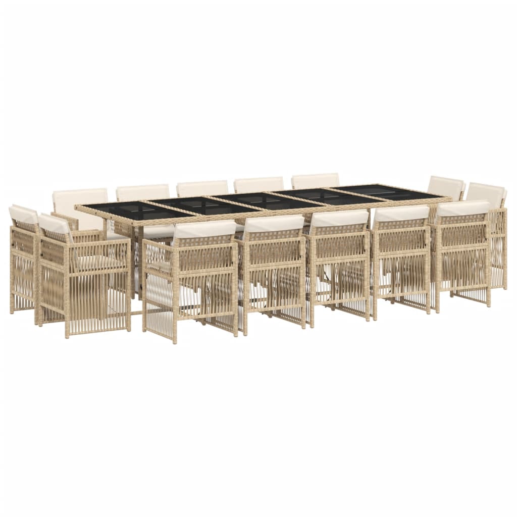 15-delige Tuinset met kussens poly rattan beige