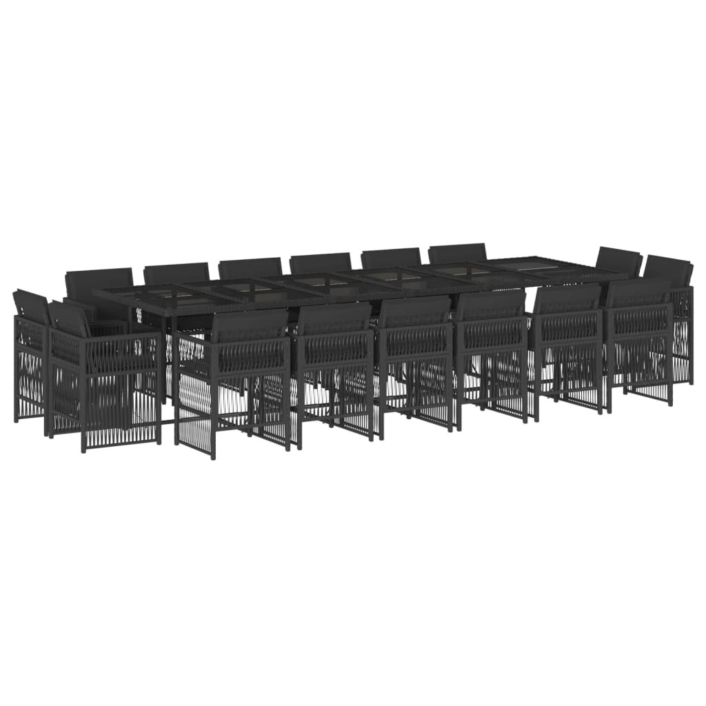 17-delige Tuinset met kussens poly rattan zwart
