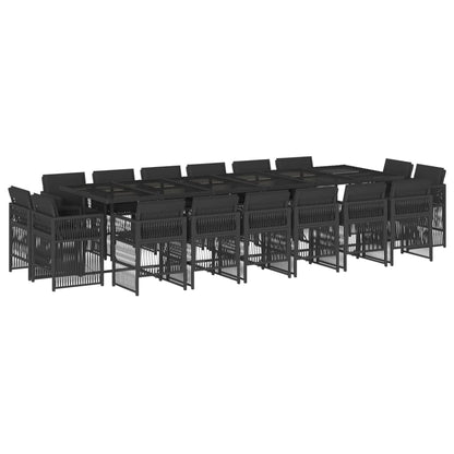 17-delige Tuinset met kussens poly rattan zwart