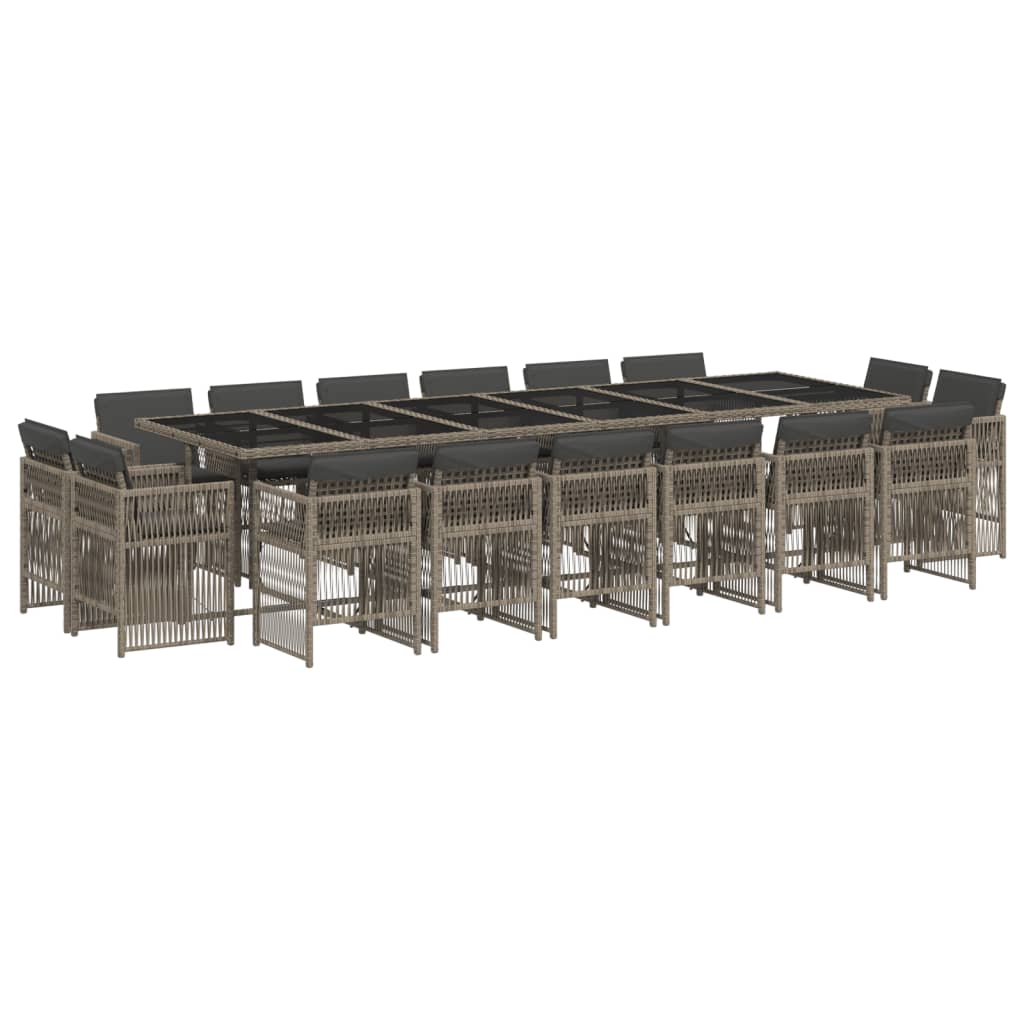 17-delige Tuinset met kussens poly rattan grijs