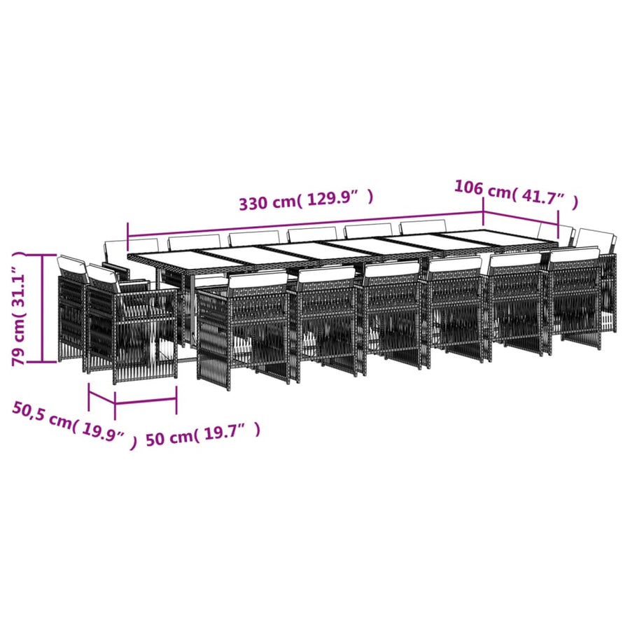 17-delige Tuinset met kussens poly rattan grijs