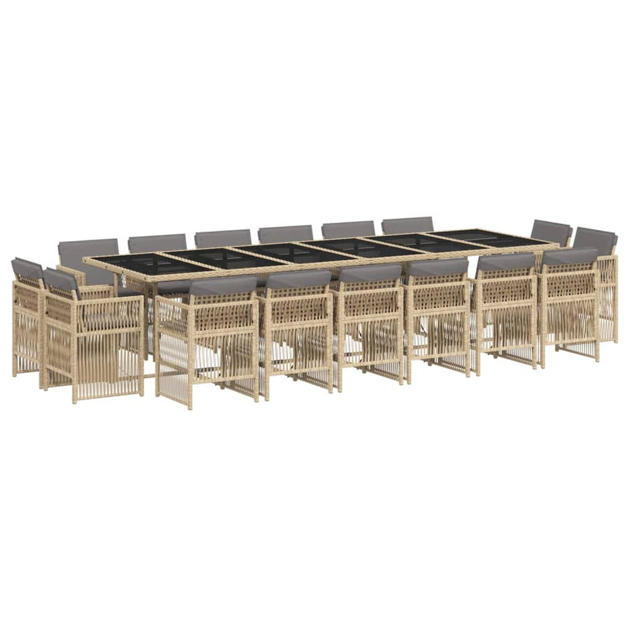 17-delige Tuinset met kussens poly rattan gemengd beige
