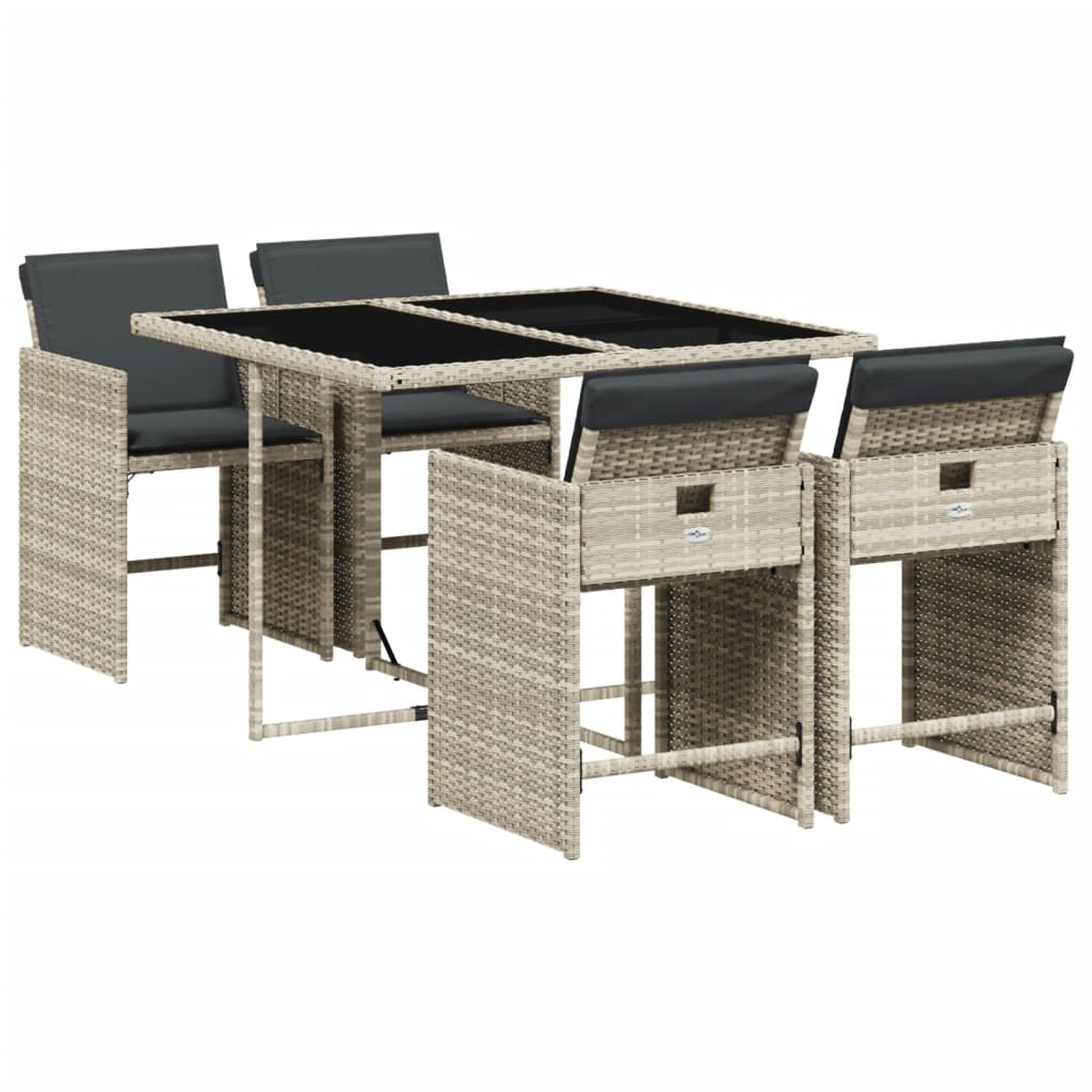 -Delige Tuinset Met Kussens Poly Rattan Lichtgrijs Glas 5