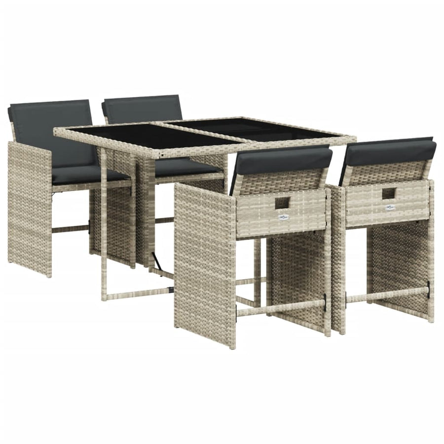 -Delige Tuinset Met Kussens Poly Rattan Lichtgrijs Glas 5