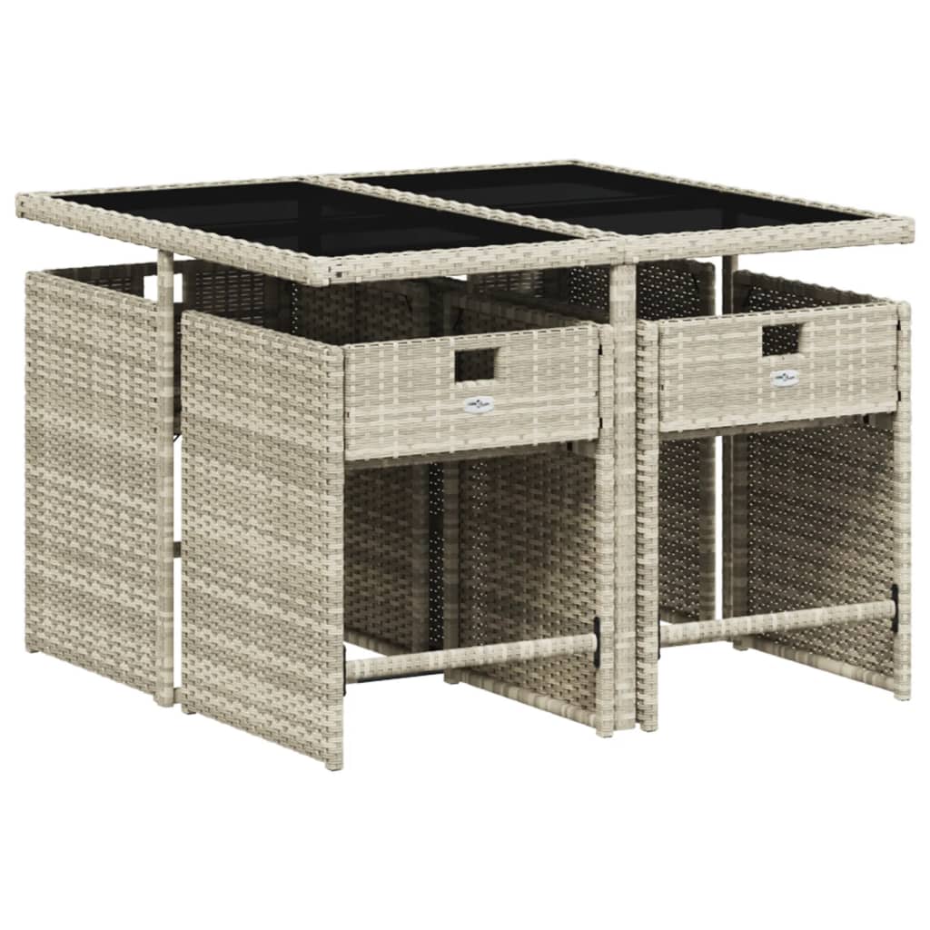 -Delige Tuinset Met Kussens Poly Rattan Lichtgrijs Glas 5