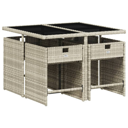 -Delige Tuinset Met Kussens Poly Rattan Lichtgrijs Glas 5