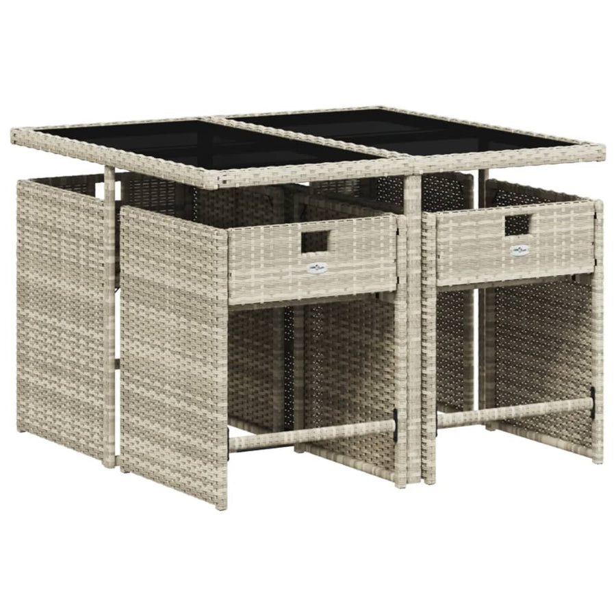 -Delige Tuinset Met Kussens Poly Rattan Lichtgrijs Glas 5