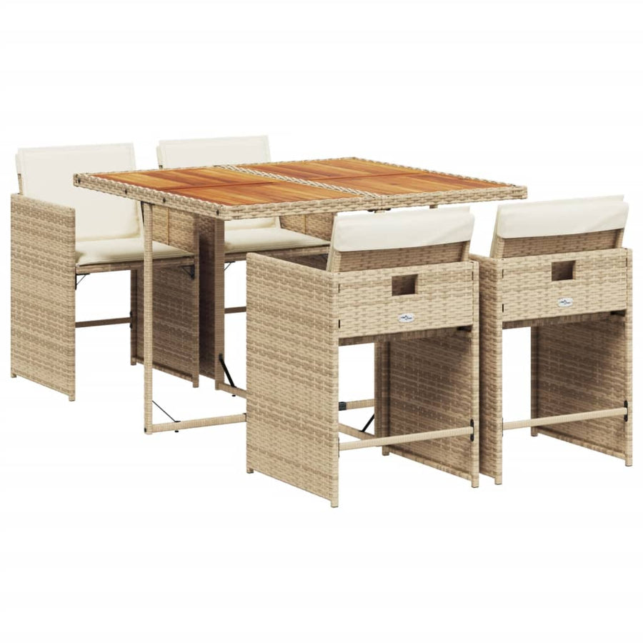 5-delige Tuinset met kussens poly rattan beige
