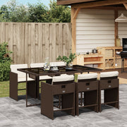 Tuinset 7-delig poly rattan bruin met kussens