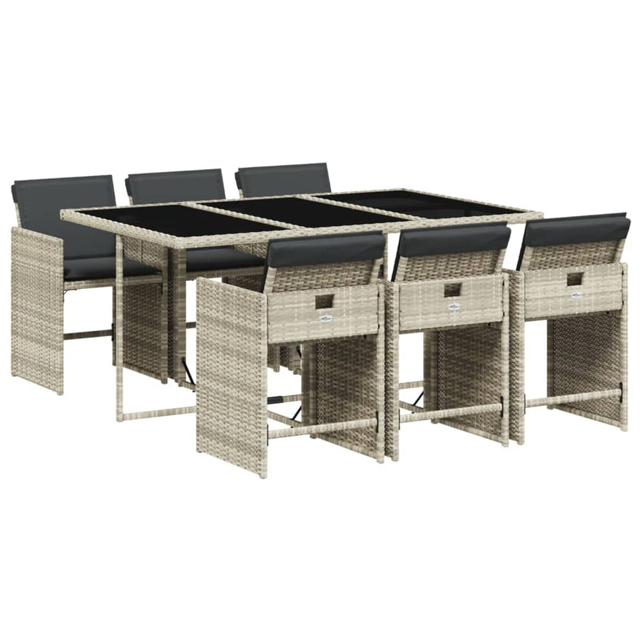 -Delige Tuinset Met Kussens Poly Rattan Grijs Lichtgrijs Glas 7