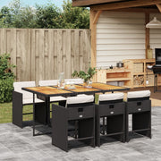 Tuinset 7-delig poly rattan zwart met kussens