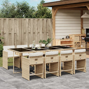 Tuinset 9-delig poly rattan beige met kussens