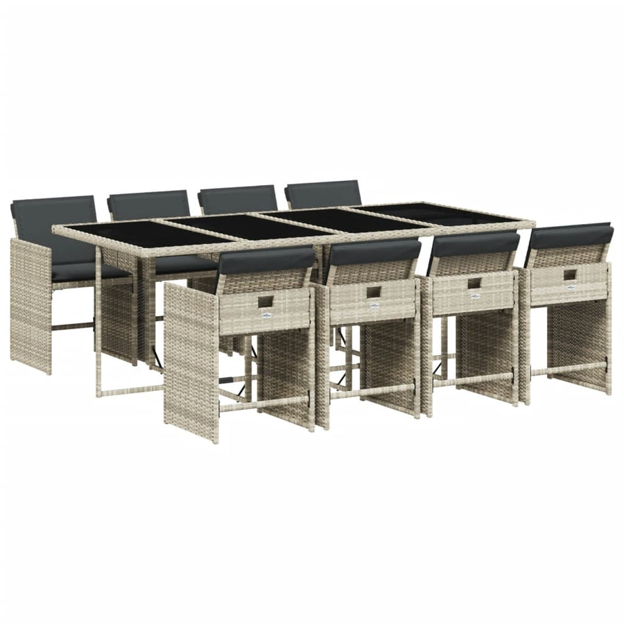 -Delige Tuinset Met Kussens Poly Rattan Lichtgrijs Glas 9