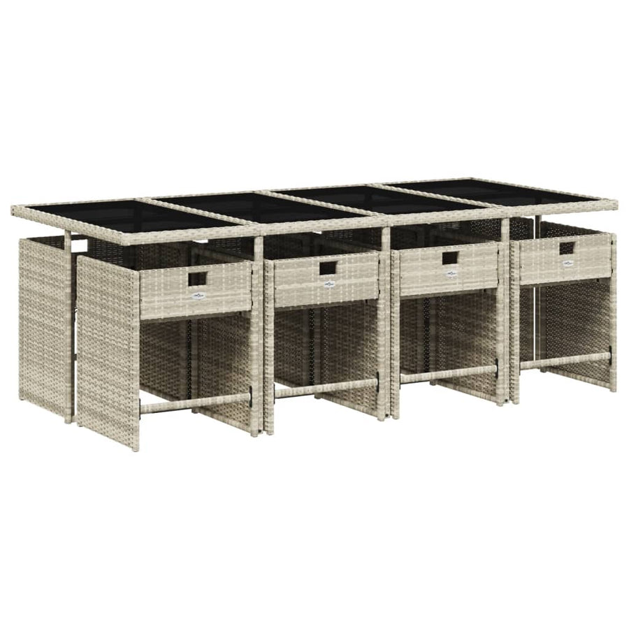 -Delige Tuinset Met Kussens Poly Rattan Lichtgrijs Glas 9