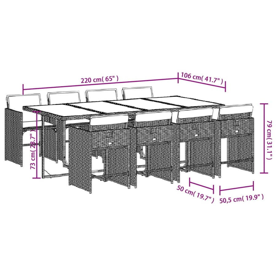 -Delige Tuinset Met Kussens Poly Rattan Lichtgrijs Glas 9