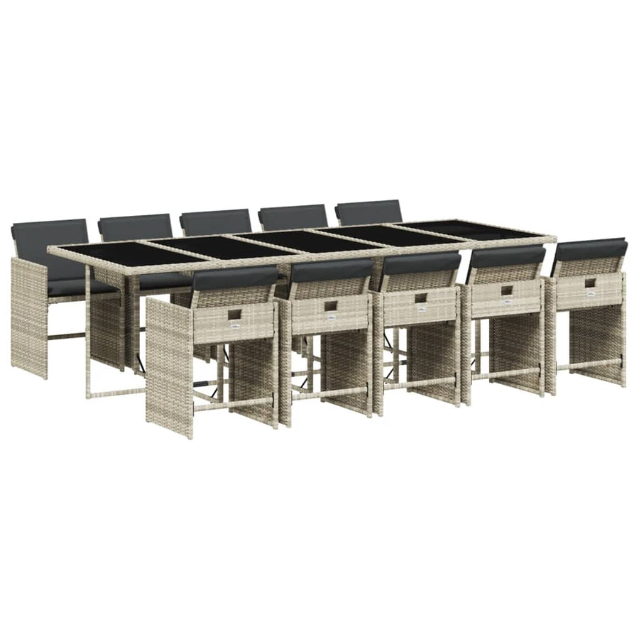 -Delige Tuinset Met Kussens Poly Rattan Lichtgrijs Glas 11