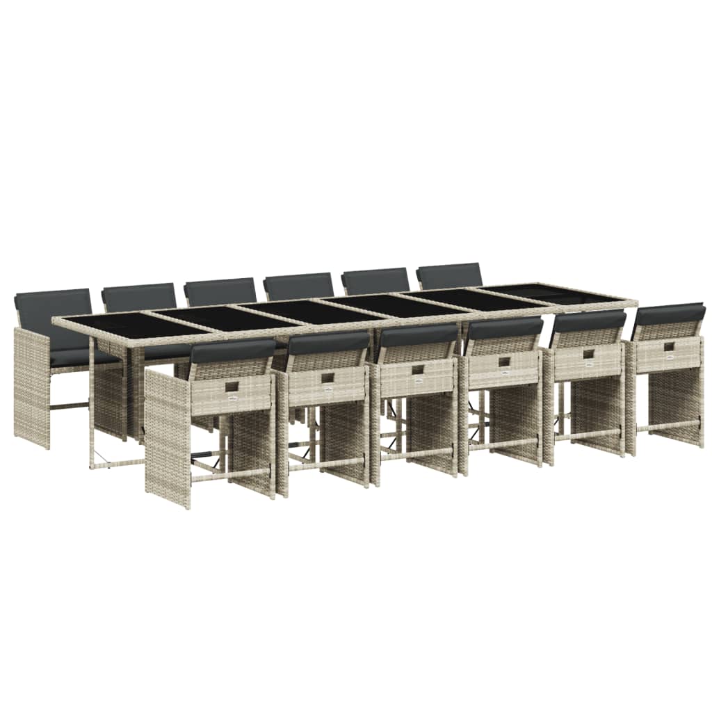 -Delige Tuinset Met Kussens Poly Rattan Lichtgrijs Glas 13