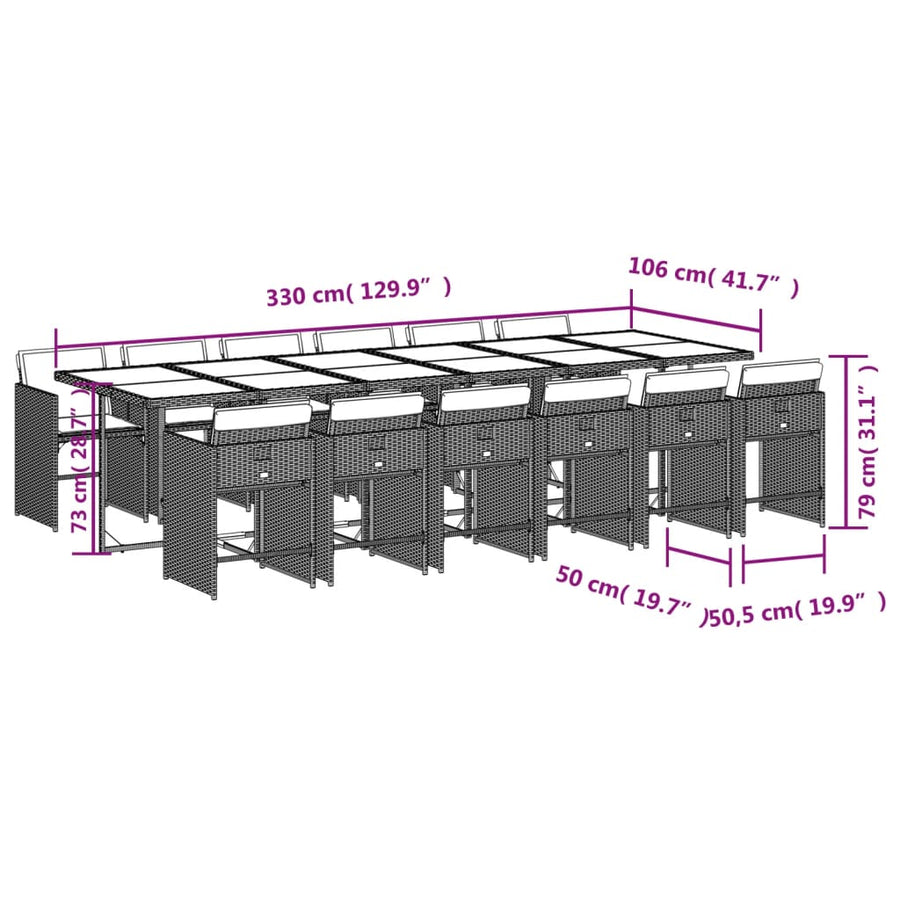 -Delige Tuinset Met Kussens Poly Rattan Lichtgrijs Glas 13