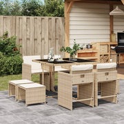 Tuinset 9-delig poly rattan beige