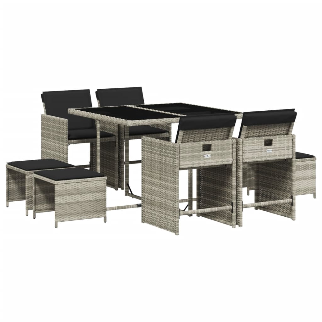-Delige Tuinset Met Kussens Poly Rattan Lichtgrijs Glas 9