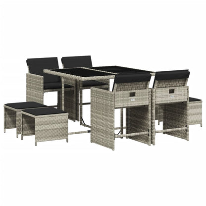 -Delige Tuinset Met Kussens Poly Rattan Lichtgrijs Glas 9