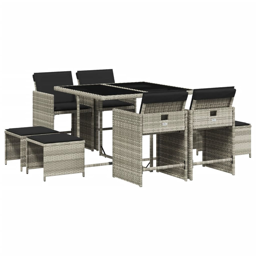 -Delige Tuinset Met Kussens Poly Rattan Lichtgrijs Glas 9
