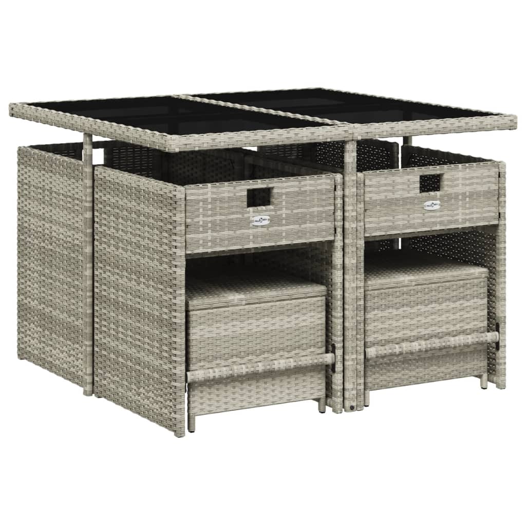 -Delige Tuinset Met Kussens Poly Rattan Lichtgrijs Glas 9