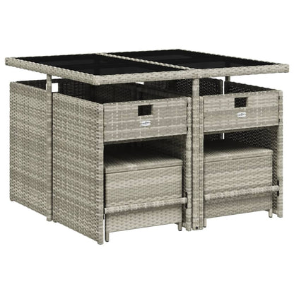-Delige Tuinset Met Kussens Poly Rattan Lichtgrijs Glas 9