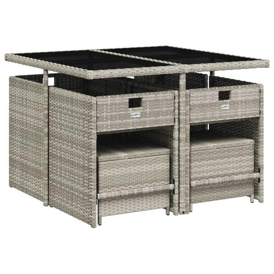 -Delige Tuinset Met Kussens Poly Rattan Lichtgrijs Glas 9