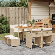 Tuinset 9-delig poly rattan beige met kussens