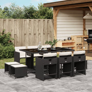 11-piece Garden Set with Cushions, Poly Rattan Black