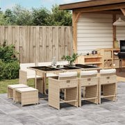11-piece Garden Furniture Set with Cushions, Poly Rattan, Beige