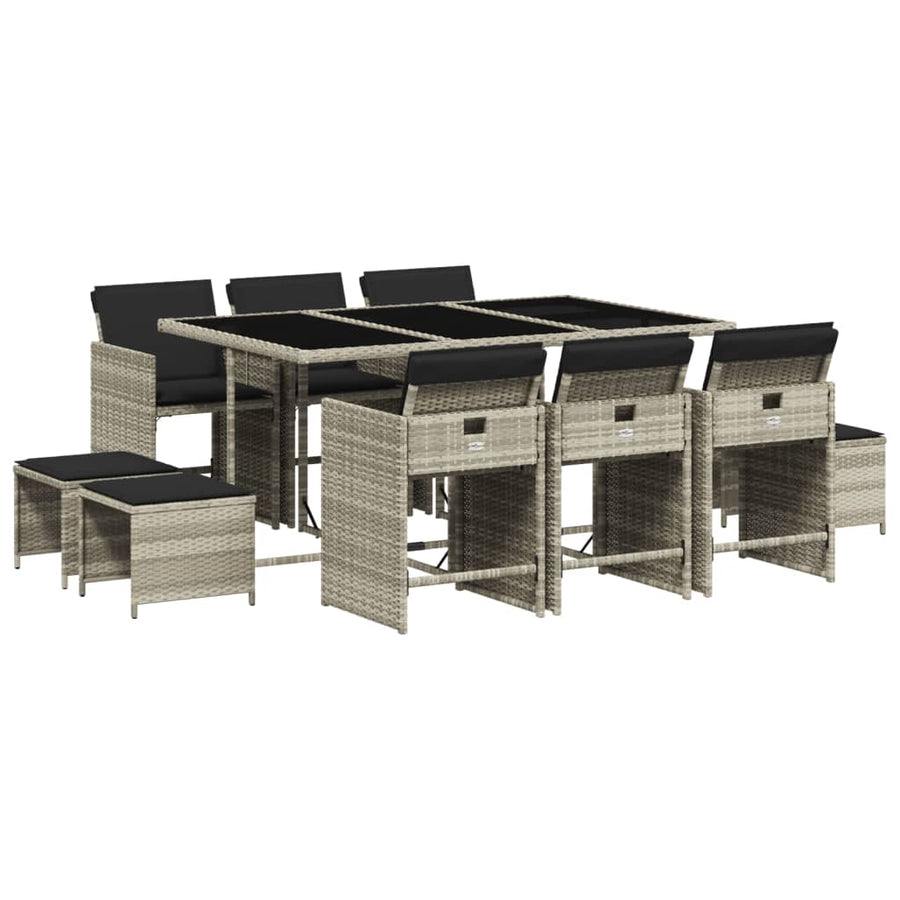 -Delige Tuinset Met Kussens Poly Rattan Lichtgrijs Glas 11