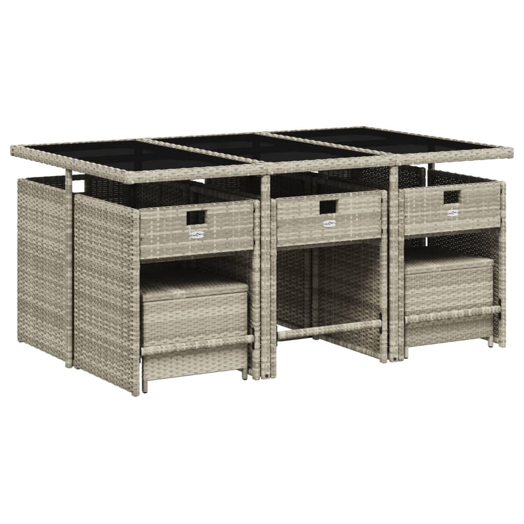 -Delige Tuinset Met Kussens Poly Rattan Lichtgrijs Glas 11
