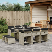 11-Piece Garden Dining Set with Cushions Poly Rattan Light Grey