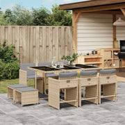 11-piece Outdoor Dining Set with Cushions Poly Rattan Mixed Beige