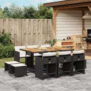 Tuinset 11-delig poly rattan zwart met kussens