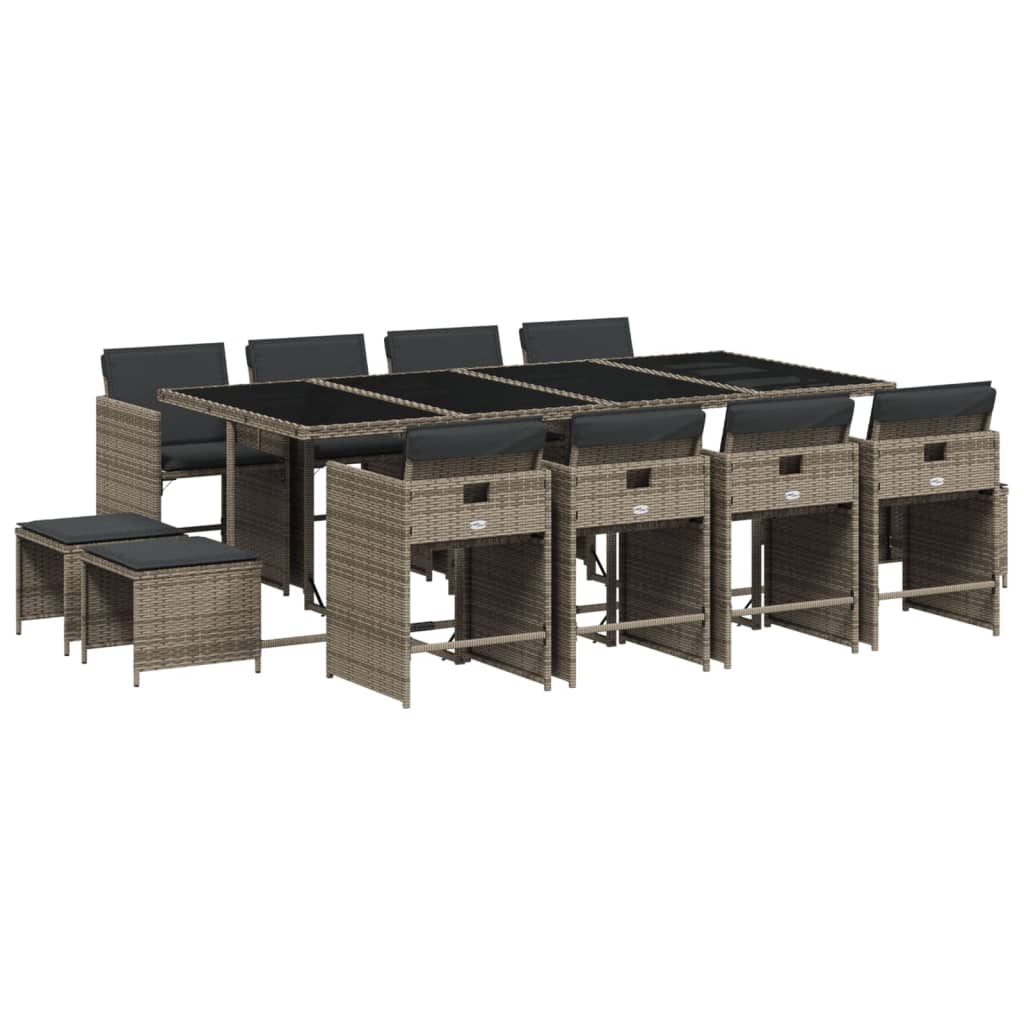 13-delige Tuinset met kussens poly rattan grijs