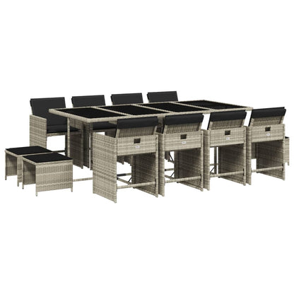 -Delige Tuinset Met Kussens Poly Rattan Lichtgrijs Glas 13