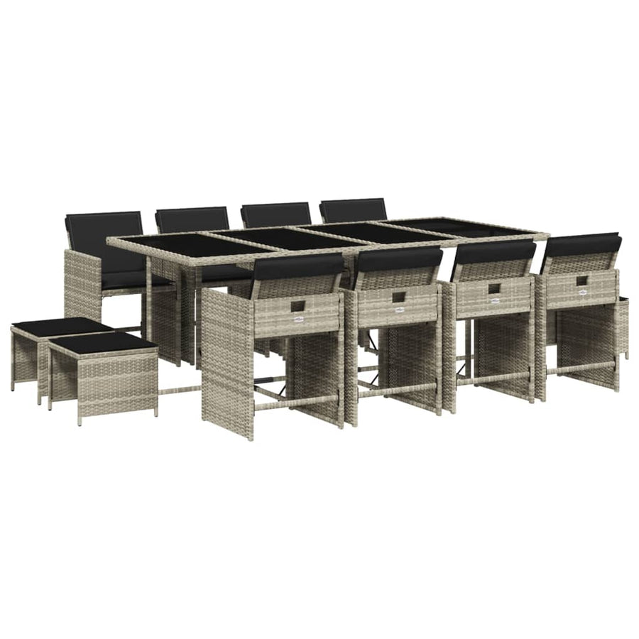 -Delige Tuinset Met Kussens Poly Rattan Lichtgrijs Glas 13
