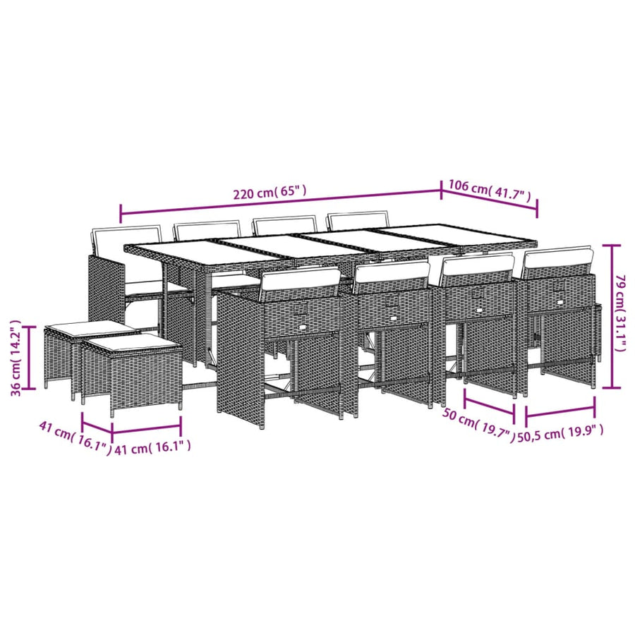-Delige Tuinset Met Kussens Poly Rattan Lichtgrijs Glas 13