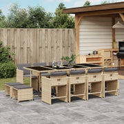 Tuinset 13-delig poly rattan gemengd beige