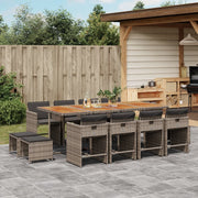 Tuinset 13-delig poly rattan grijs acaciahout