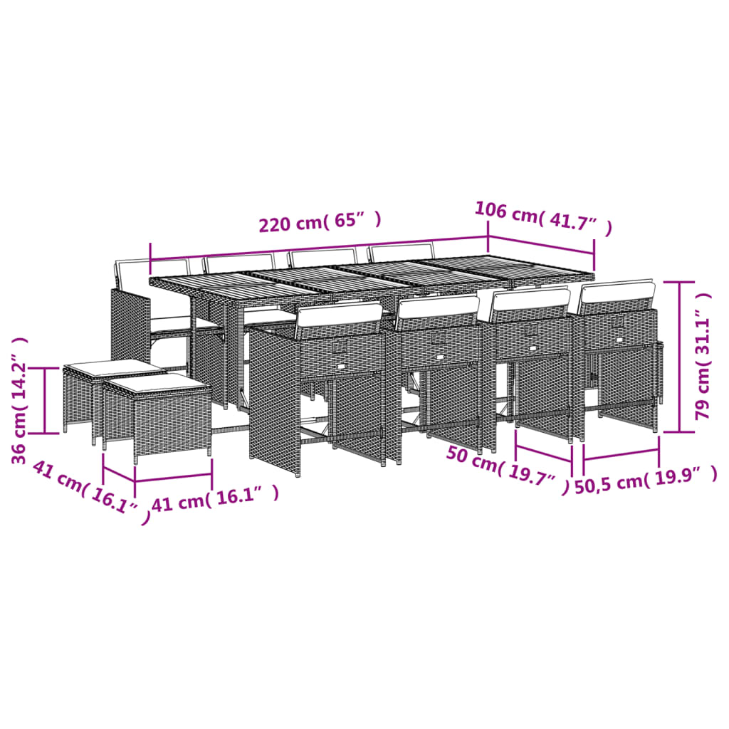 13-delige Tuinset met kussens poly rattan beige